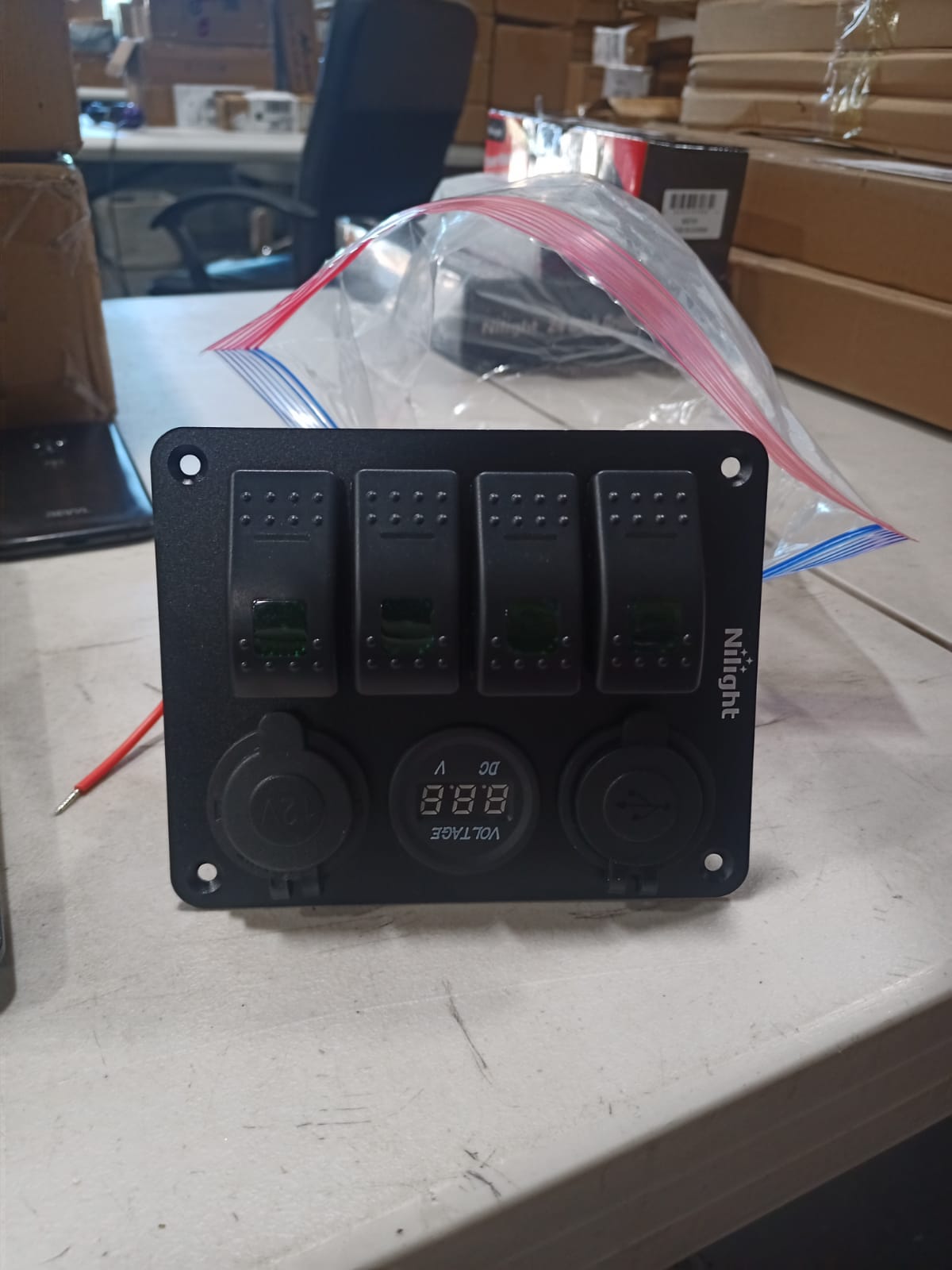 4Gang ON/Off Green Rocker Switch Panel w/ Dual USB Cigarette Lighter Socket Voltmeter (25% OFF Final Checkout)