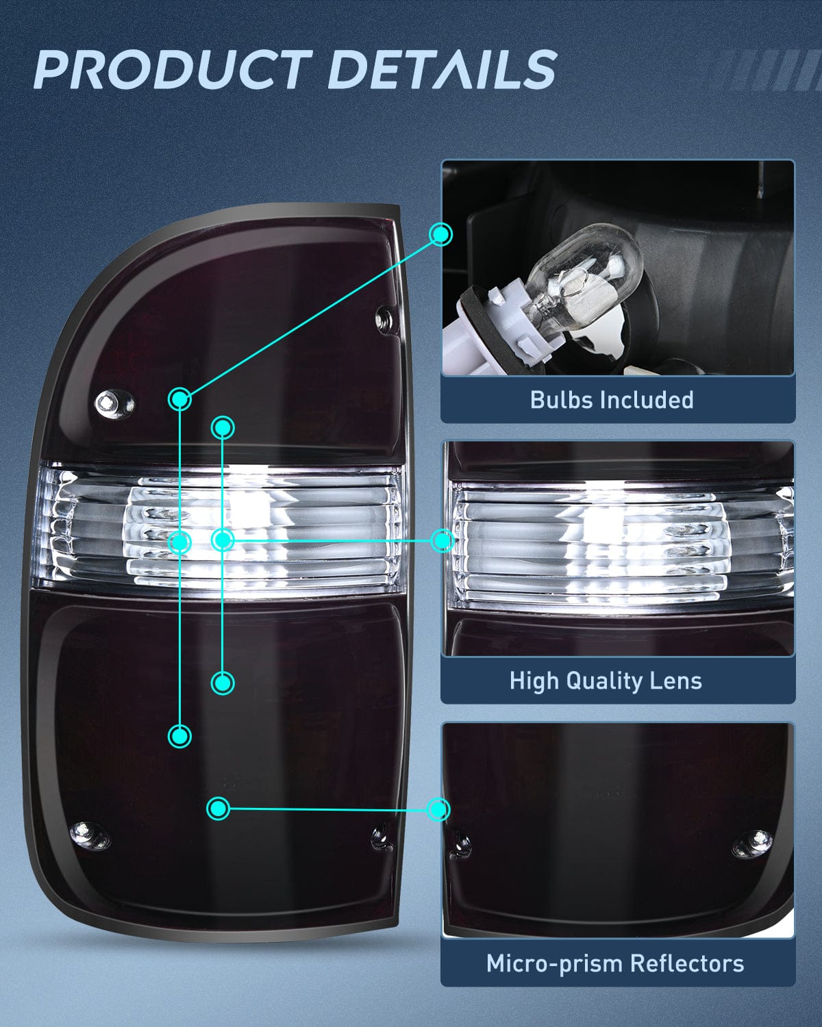 Taillight Assembly Taillight Assembly Compatible with 2001 2002 2003 2004 Toyota Tacoma Rear Lamp Replacement with Dark Red Housing Tail Lights Driver Side