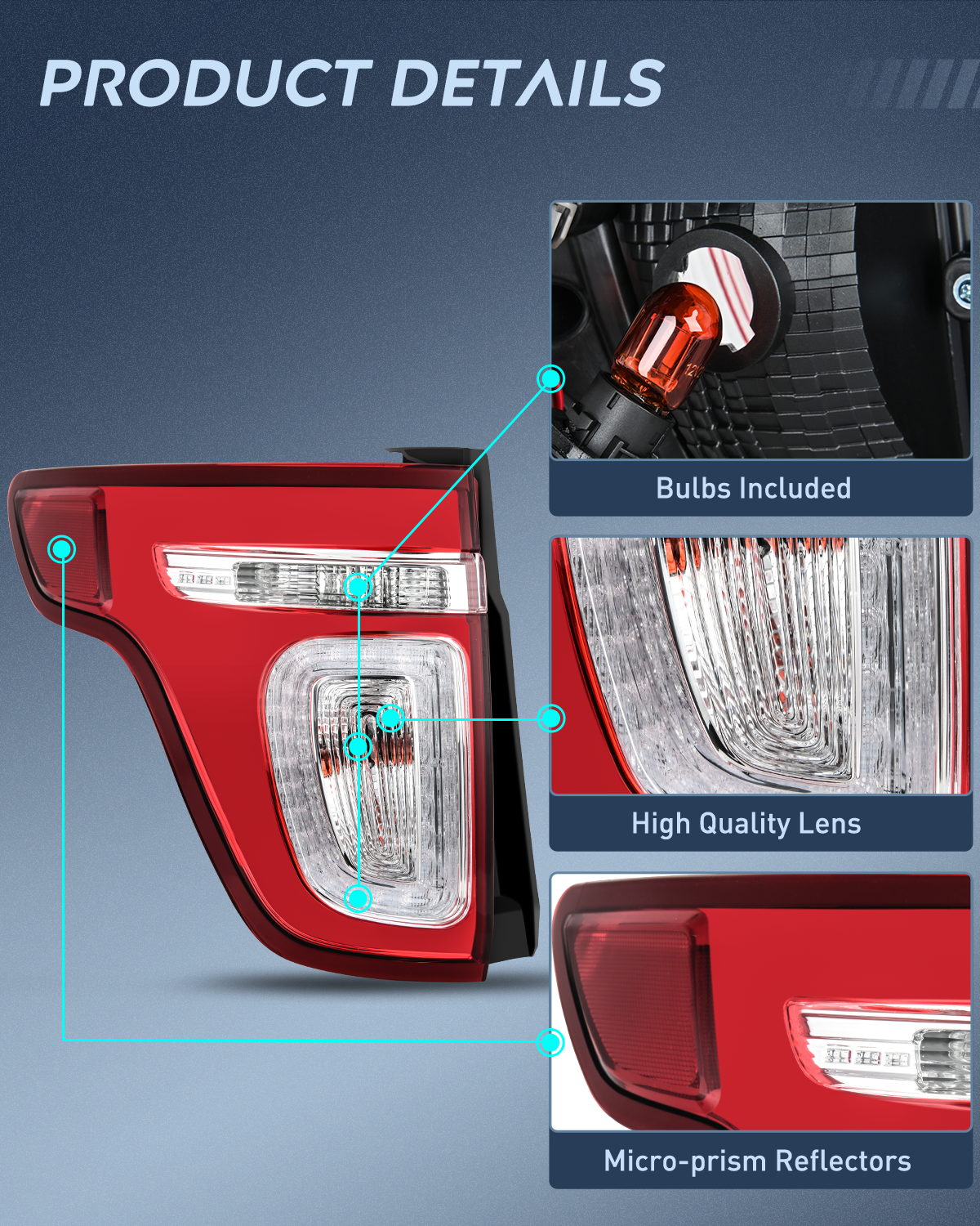 Nilight Taillight Assembly Compatible with 2011 2012 2013 2014 2015 Ford Explorer Rear Lamp Replacement OE Style with LED and halogen bulbs Driver Side and Passenger Side