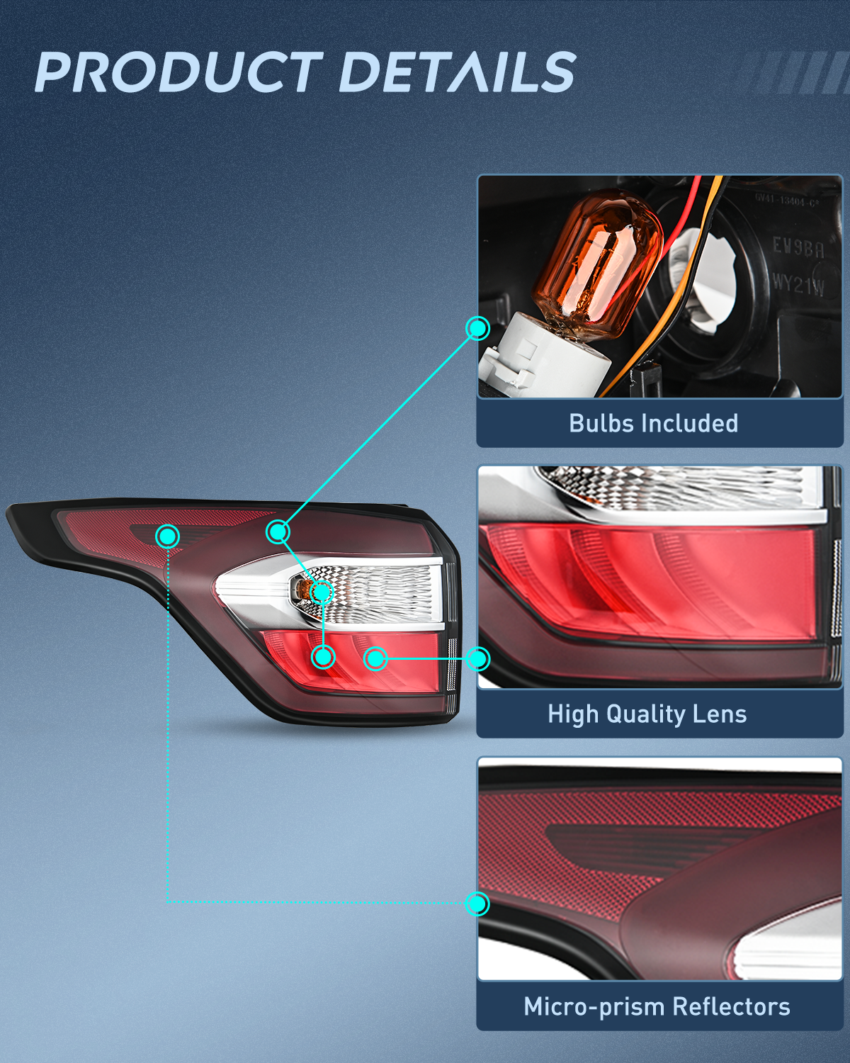 Nilight Taillight Assembly Compatible with 2017 2018 2019 Ford Escape Kuga Outer Rear Lamp Replacement OE Style with LED and halogen bulbs Driver Side