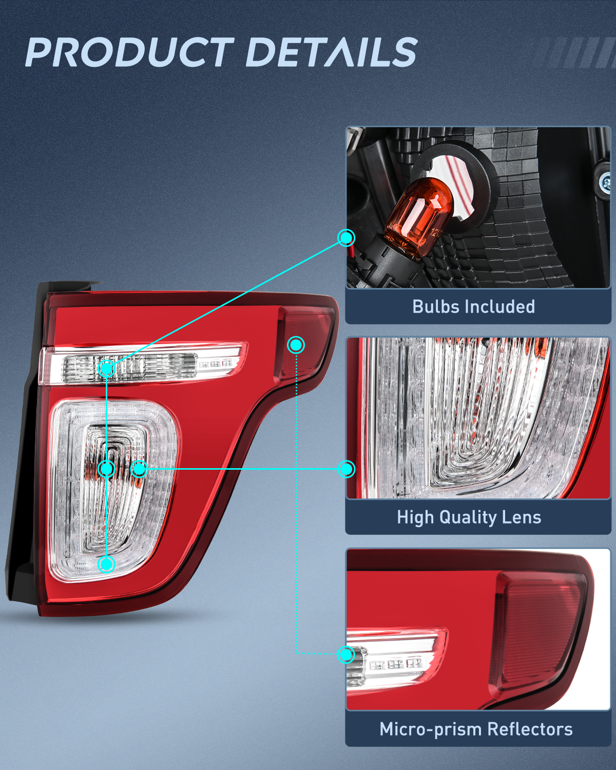 Nilight Taillight Assembly Compatible with 2011 2012 2013 2014 2015 Ford Explorer Rear Lamp Replacement OE Style LED and halogen bulbs Passenger Side