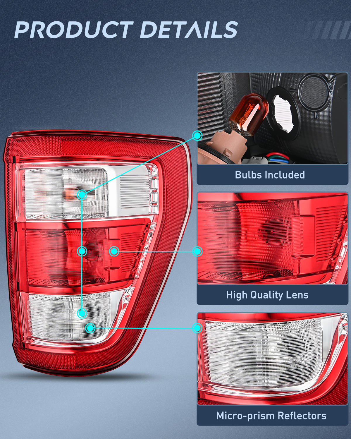 Nilight Taillight Assembly Compatible with 2021 2022 2023 Ford F150 XL Non Blind Spot Tail Light Model Rear Lamp Replacement OE Style halogen bulbs Passenger Side
