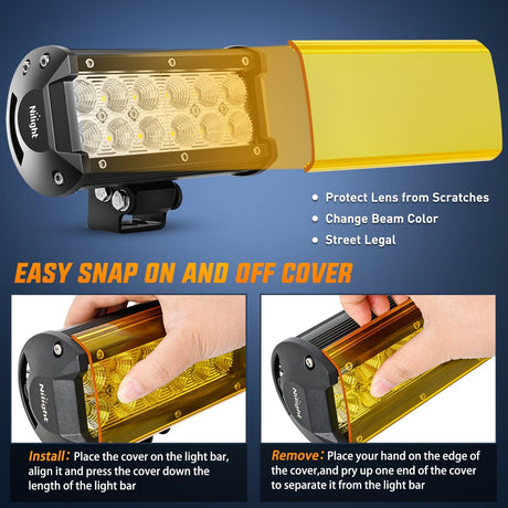 LED Light Bar 6.5 Inch 36W 1260LM Double Row Flood Led Light Bars with Amber/Black Covers (Pair)