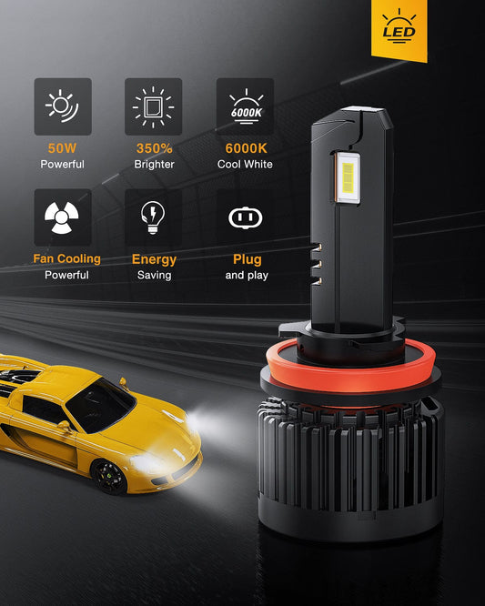 LED Headlight H11 Headlight Bulbs E20 Series 50W 10000LM 6000K IP67 | 2 BULBS