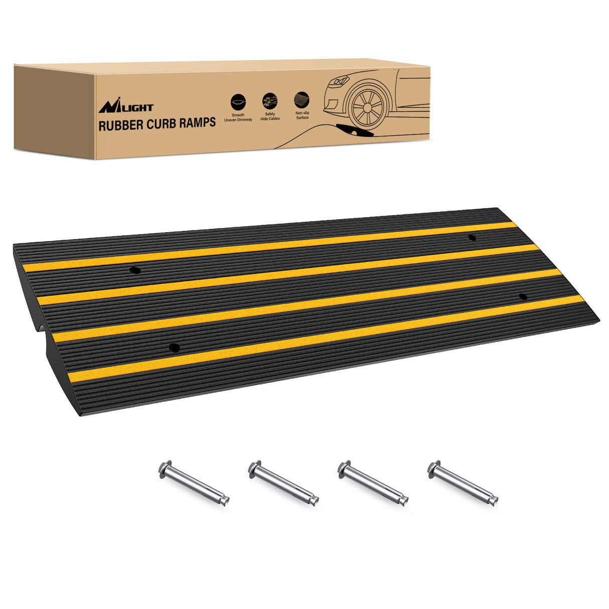 Nilight Driveway Curb Ramp, 2.6 Inch High Heavy-Duty Rubber Curbside Vehicle ramp for Car, Truck, Wheelchair Mobility, Loading Dock, Garage