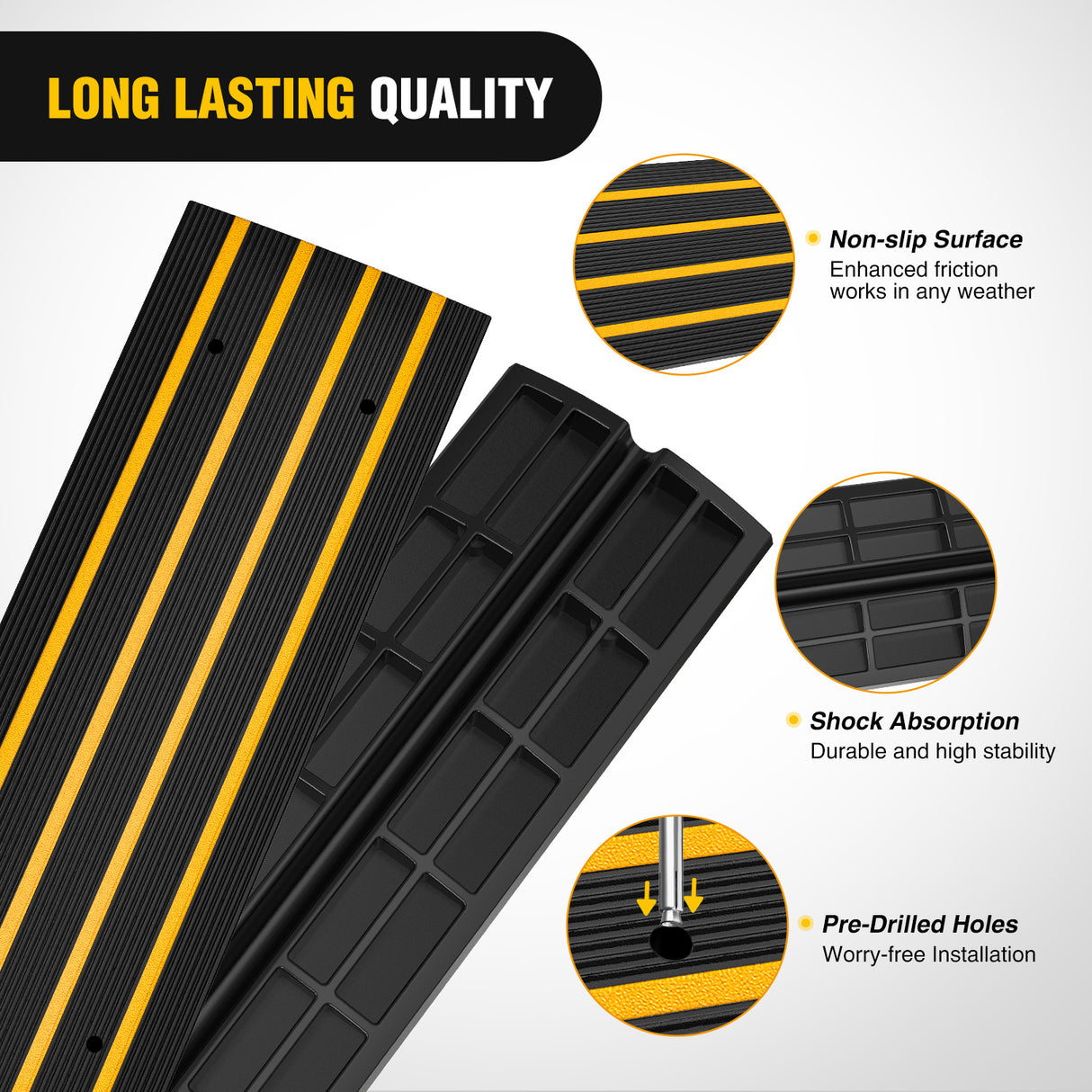 Nilight Driveway Curb Ramp, 2.6 Inch High Heavy-Duty Rubber Curbside Vehicle ramp for Car, Truck, Wheelchair Mobility, Loading Dock, Garage