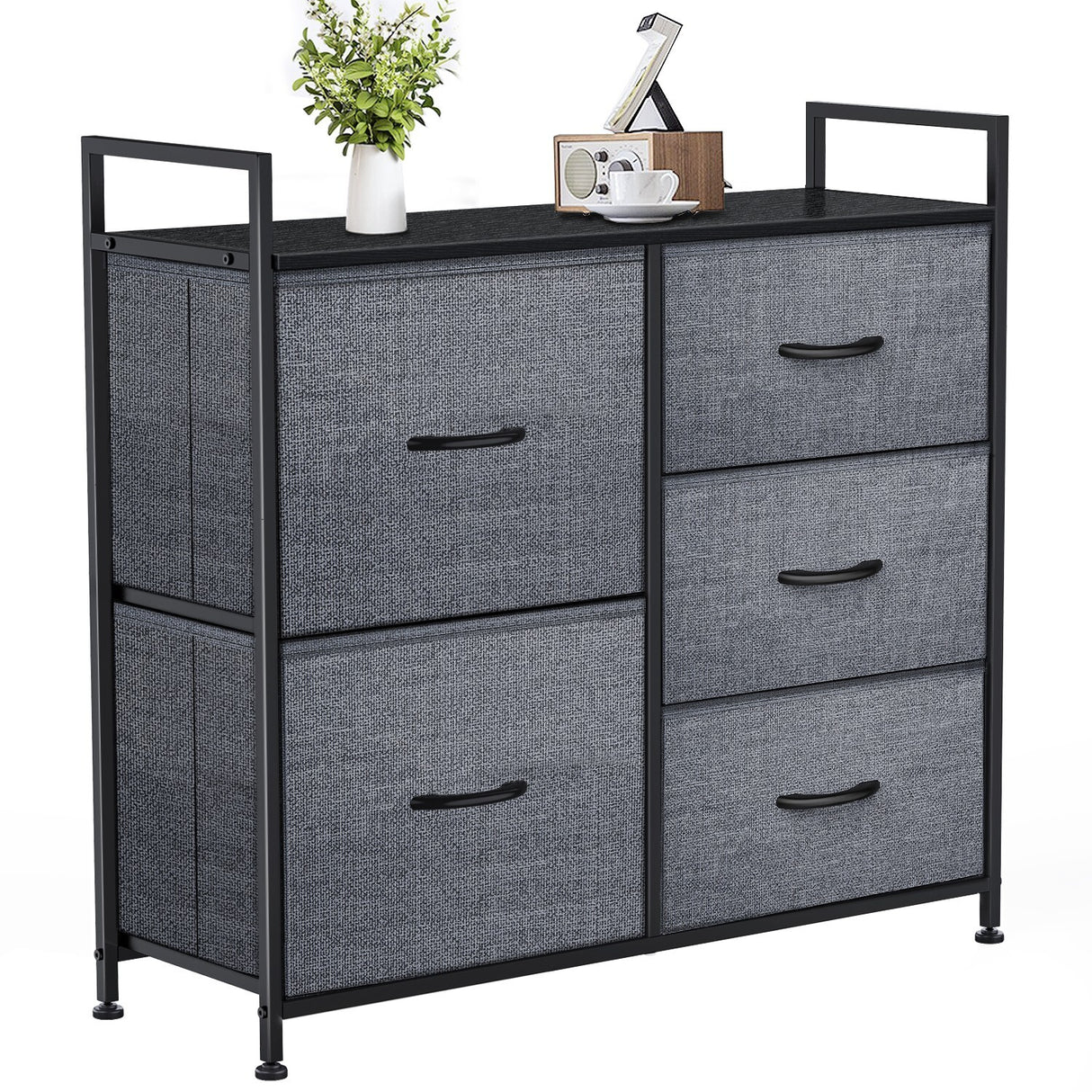 Dressers Dresser for Bedroom Storage Tower with 5 Drawers Fabric Bins Sturdy Metal Frame
