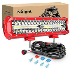 12 Inch 300W Triple Row Red Case Spot/Flood LED Light Bars | 16AWG Wire 3Pin Switch