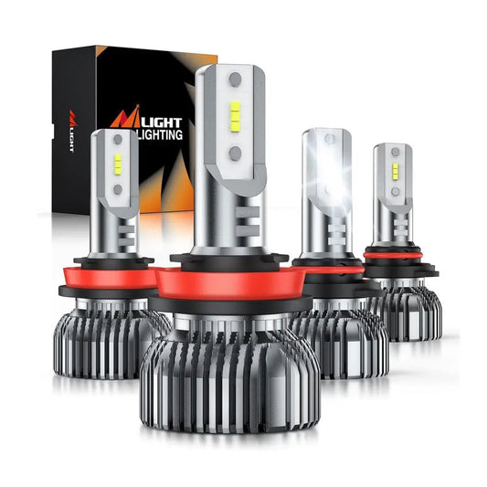 LED Headlight Nilight 9005/HB3 H11/H9/H8 LED Headlight Bulbs, High and Low Beam LED Headlights Combo, 6000K Cool White IP67, Plug and Play, 4-Pack