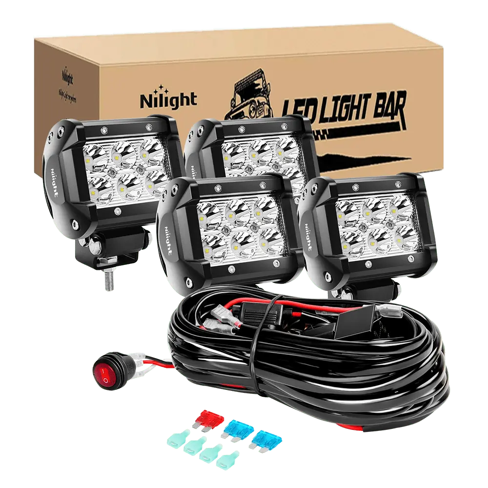 Nilight 18W Spot LED Light Bar & 10 FT Wiring Harness Kit
