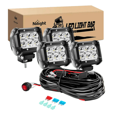 Nilight 18W Spot LED Light Bar & 10 FT Wiring Harness Kit