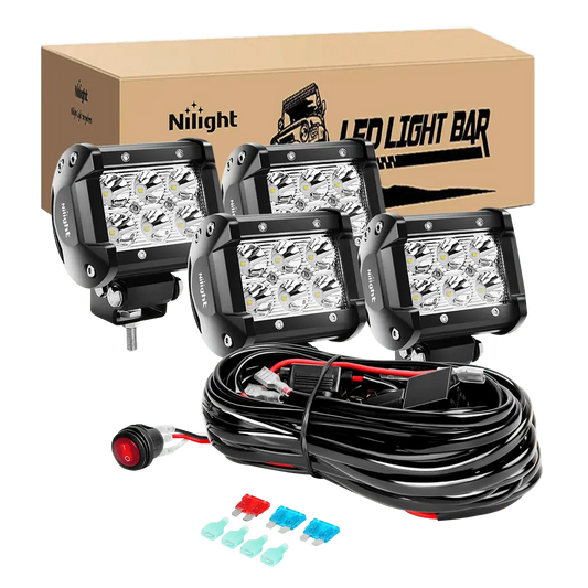  Nilight 18W Spot LED Light Bar & 10 FT Wiring Harness Kit