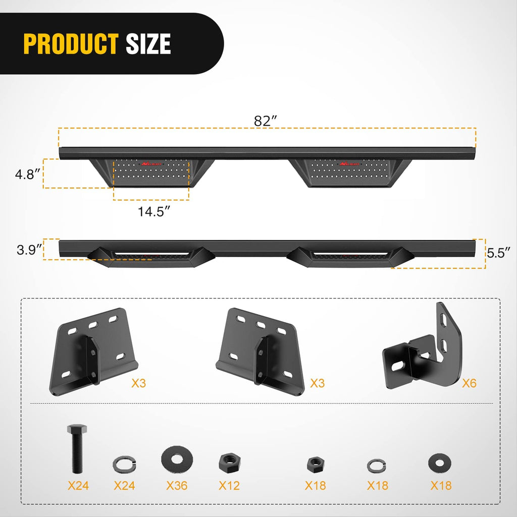 Running Board Nilight Running Boards for 2019-2022 Dodge Ram 1500 Crew Cab Exclude 2019-2023 Ram 1500 Classic 4 Inch Drop Side Steps Bolt-on Black Powder Coated, 2 Years Warranty