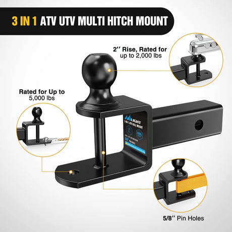 Trailer Hitch Nilight 3 in 1 ATV UTV Multi Hitch Mount with 2 inch Ball Hitch Rated 2000 LBS Fits 2 Inch Receiver Winch Strap Loop Rated 5000 LBS, 2 Years Warranty