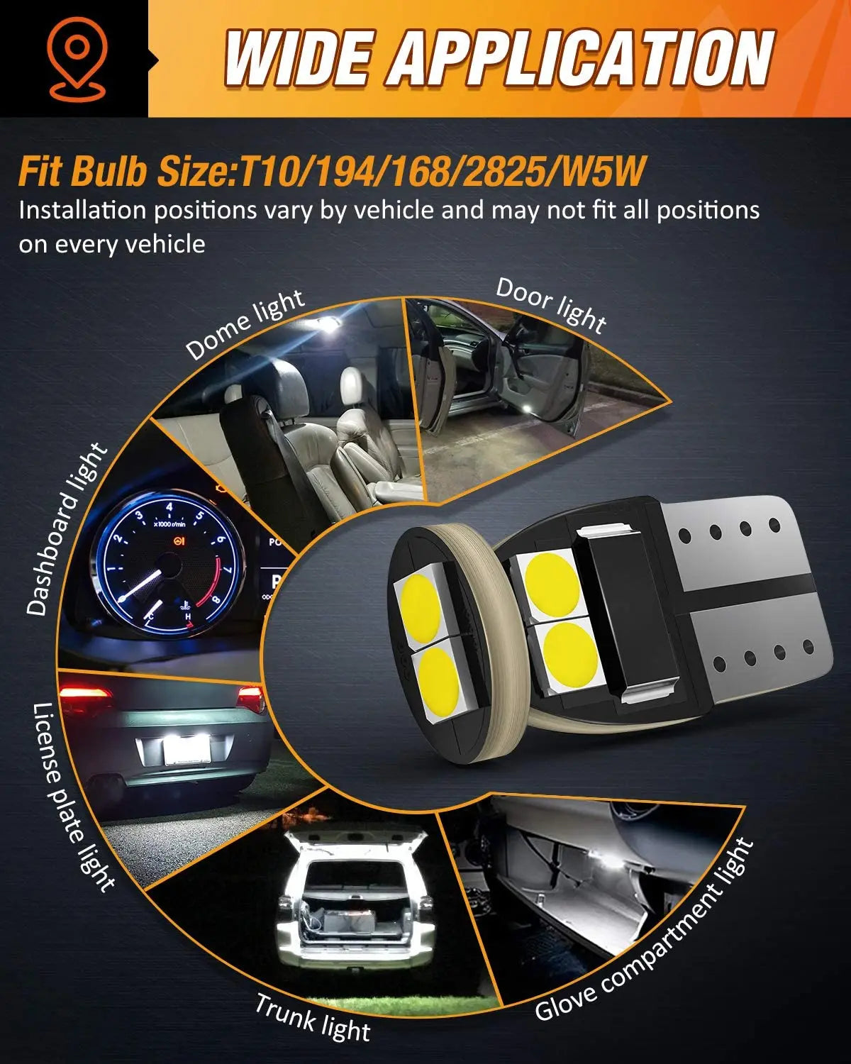 LED Headlight 194 LED Bulb, Nilight T10 T15 168 2828 W5W White 6000K Replacement LED Bulbs for Vehicle Interior Dome Map Door Courtesy Marker Cabin License Plate Lights, 10-Pack