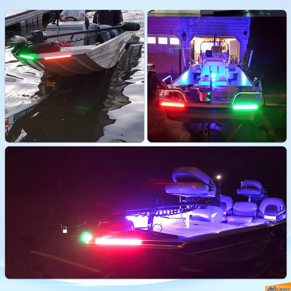 LED Work Light Nilight Boat Light Strip 2PCS 13Inch 66 LED Red Green Navigation Marine Bow Light 12V IP68 Waterproof for Universal Pontoon Boat Bass Boat Jon Boat Jetski Kayaki, 2 Years Warranty