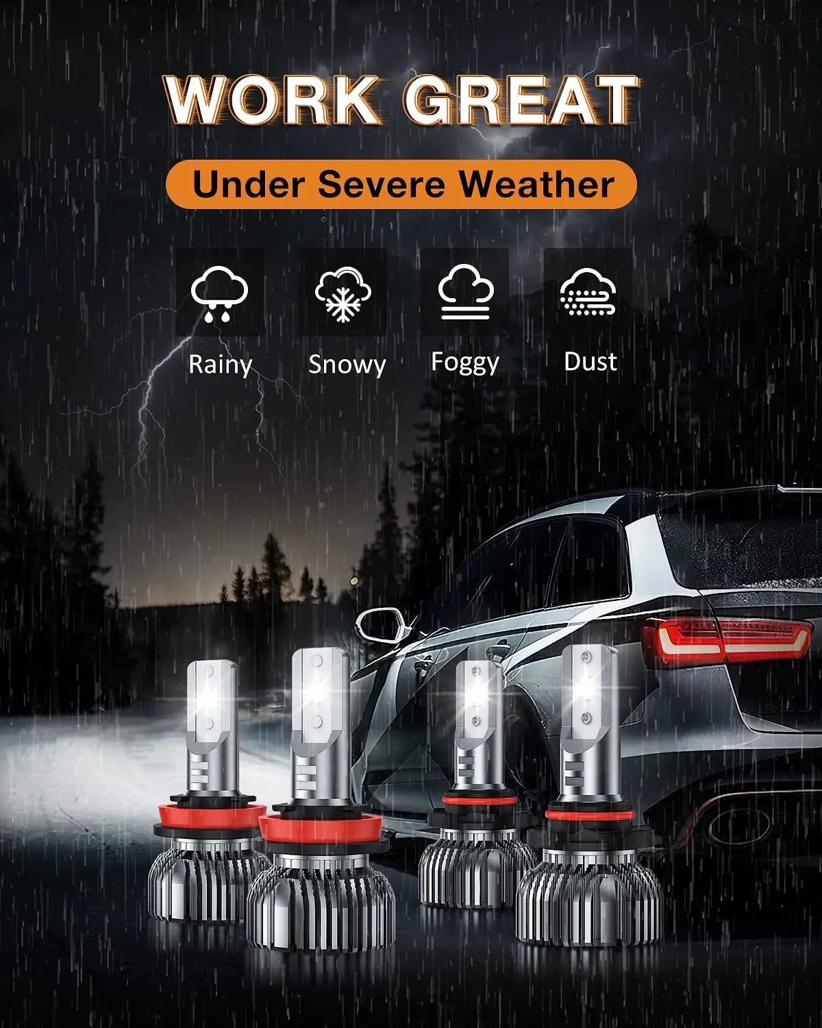 LED Headlight Nilight 9005/HB3 H11/H9/H8 LED Headlight Bulbs, High and Low Beam LED Headlights Combo, 6000K Cool White IP67, Plug and Play, 4-Pack