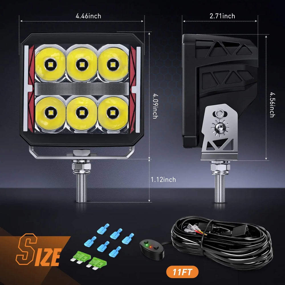 LED Work Light Nilight 4 Inch Square LED Work Light Heated Lens with DRL 60W Super Spot 16AWG Wiring Harness Kit for Offroad Anti Freeze for Truck UTV ATV SUV Jeep