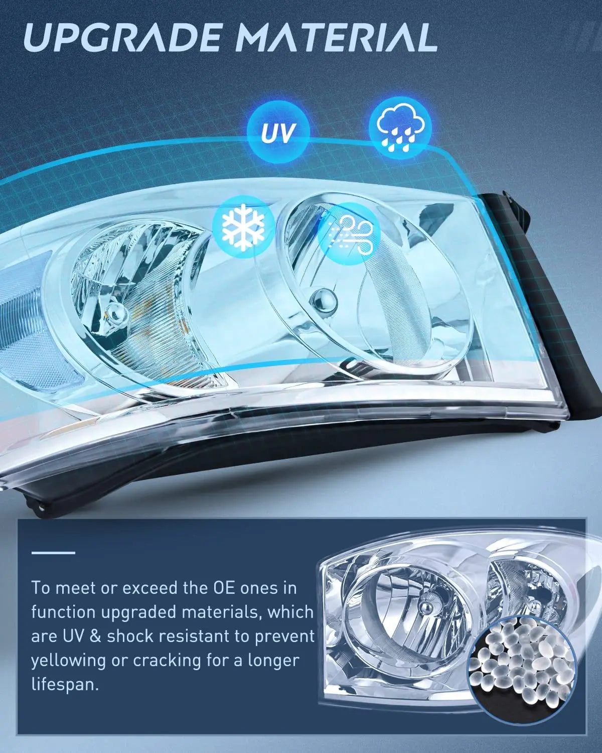 Motor Vehicle Lighting Nilight Ram Headlight Assembly 2007 2008 2009 Chrome Housing Clear Corner Clear Lens, Headlamp Replacement Driver and Passenger Side 2 Pack