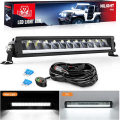 15.5 Inch 60W 6650LM Slim Spot Flood DRL LED Light Bar Kit | 16AWG Wire DT Switch