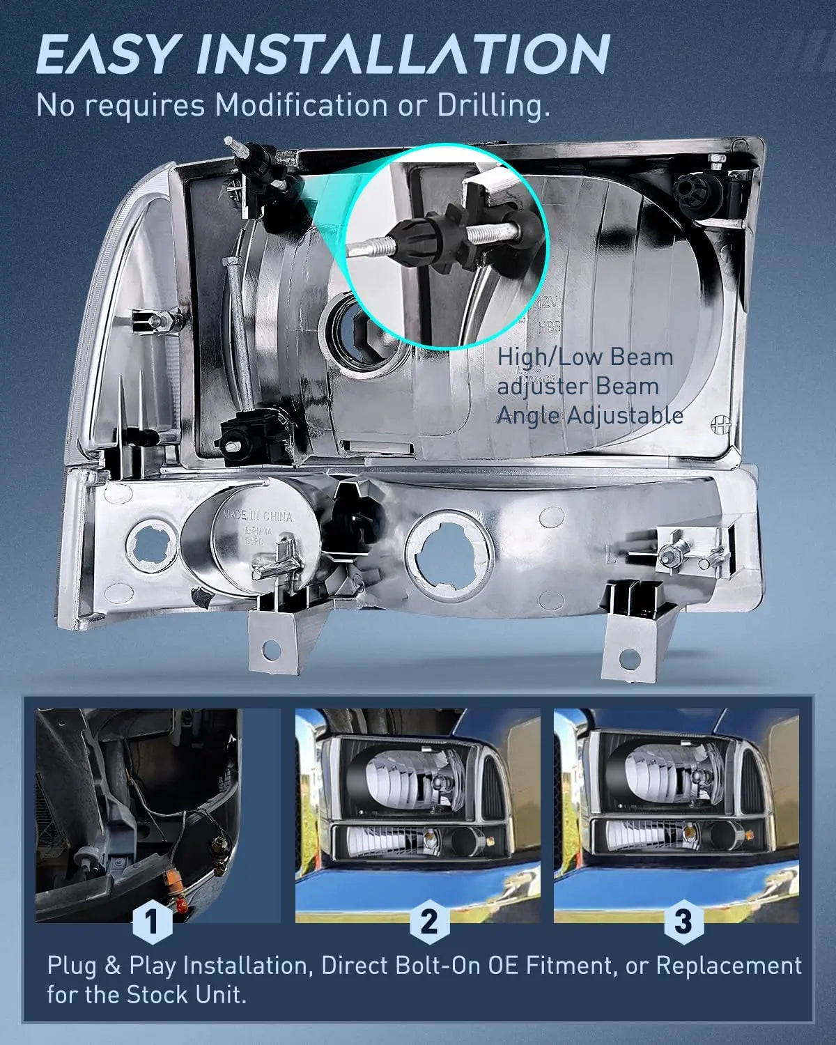 Nilight Headlight Assembly 1999 2000 2001 2002 2003 2004 F250 F350 F450 F550 Super Duty Black Housing Clear Corner Clear Lens,4 Pack,Headlights Assembly Replacement