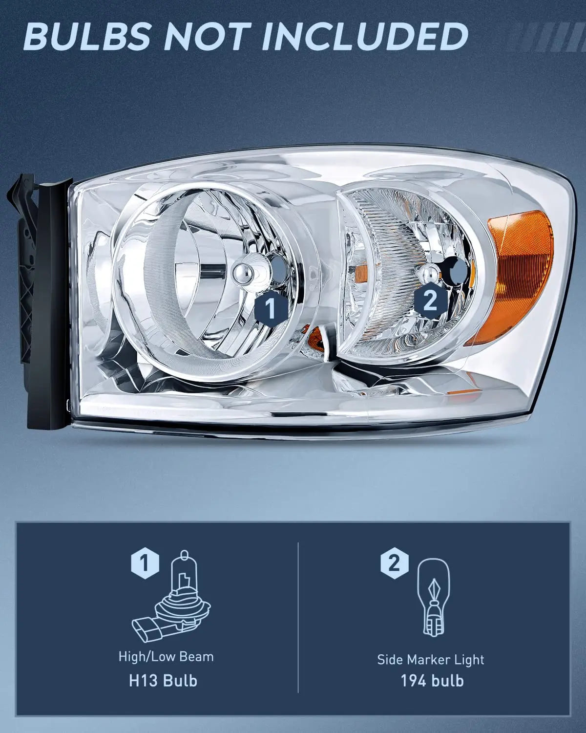 LED Headlight Nilight 2007 2008 2009 Ram Headlight Assembly, Chrome Housing Amber Corner Clear Lens, Headlamp Replacement, Driver and Passenger Side, 2 Pack