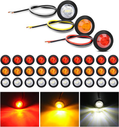 3/4 inch White Amber Red Round LED Marker Lights (30 Pcs)