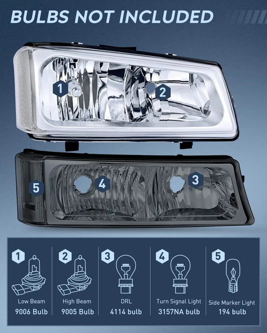 Motor Vehicle Lighting Nilight Silverado 2003 2004 2005 2006 Headlights Assembly Headlights Replacement Chrome Housing Silver Corner Smoke Lens Driver and Passenger Side,2 Years Warranty