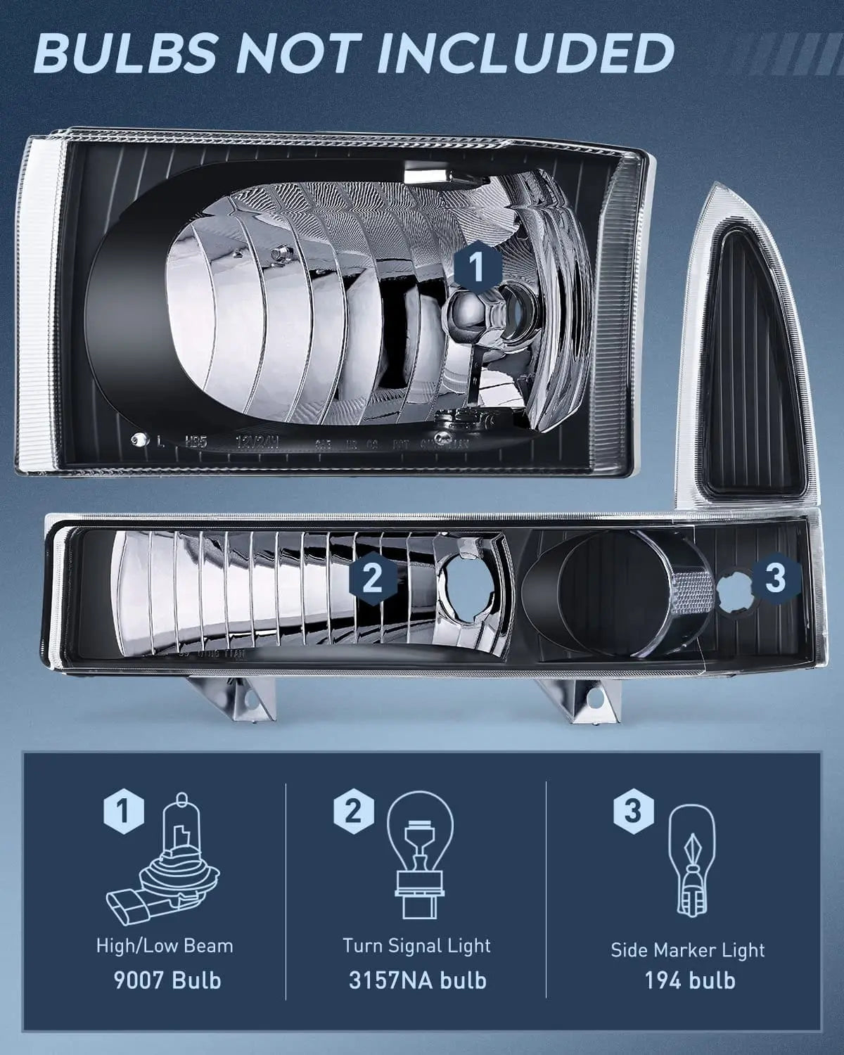 Nilight Headlight Assembly 1999 2000 2001 2002 2003 2004 F250 F350 F450 F550 Super Duty Black Housing Clear Corner Clear Lens,4 Pack,Headlights Assembly Replacement