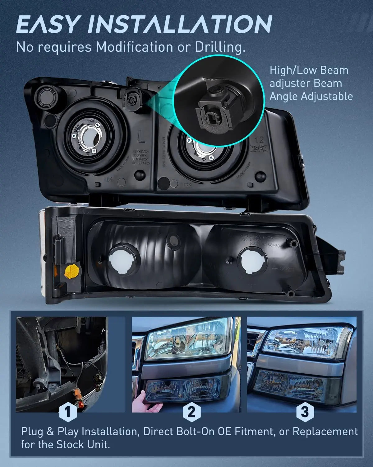 Motor Vehicle Lighting Nilight Silverado 2003 2004 2005 2006 Headlights Assembly Headlights Replacement Chrome Housing Silver Corner Smoke Lens Driver and Passenger Side,2 Years Warranty