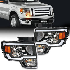 2009-2014 Ford F150 Headlight Assembly Black Case Amber Reflector Clear Lens