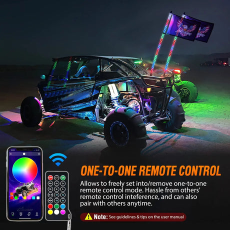 LED Whip Light Nilight 2PCS 6FT RGB LED Whip Light, Remote & App Control w/ DIY Chasing Patterns Stop Turn Reverse Light Safety Antenna Lighted Whips for ATV UTV Polaris RZR Can-am Dune Buggy Jeep, 2 Year Warranty