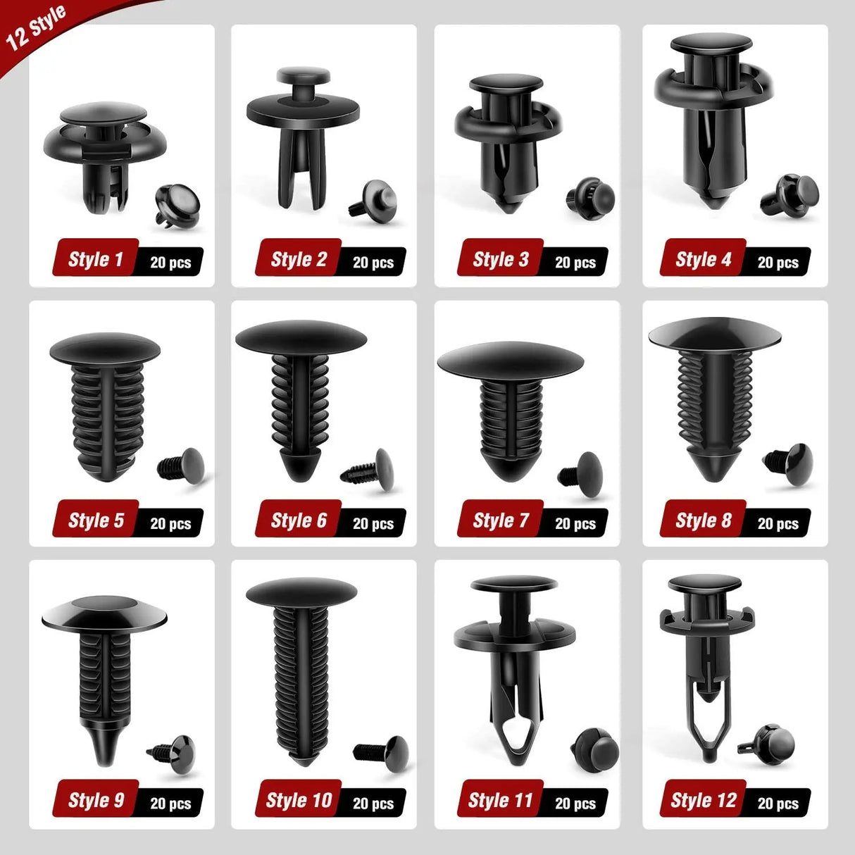 Nilight 240pcs Car Retainer Clips & Fastener Remover with 12 Most Popular Sizes Auto Push Pin Rivets Set -Door Trim Panel Clips for Toyota,GM,Ford,Honda,Acura,Chrysler,2 Years Warranty