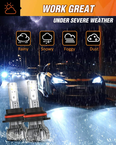 Motor Vehicle Lighting Nilight E1 9007 LED Headlight Bulbs, 350% Brighter, 50W 10000LM HB5 LED High Low Beam Headlight Conversion Kit, 6000K Cool White, Mini Size, 2-Pack