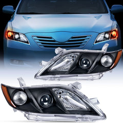 2007-2009 Toyota Camry Headlight Assembly Black Case Amber Reflector