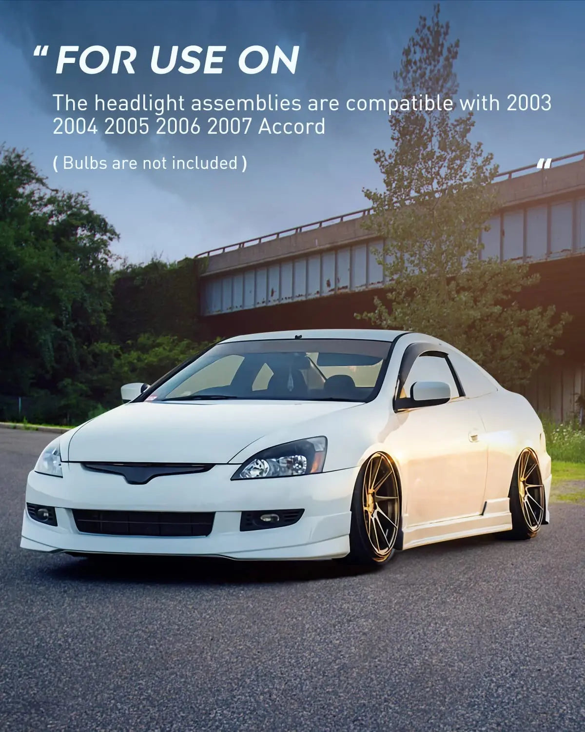 LED Headlight Nilight Headlight Assembly for 2003 2004 2005 2006 2007 Accord Replacement Headlamp Black Housing Amber Reflector, 2 Years Warranty