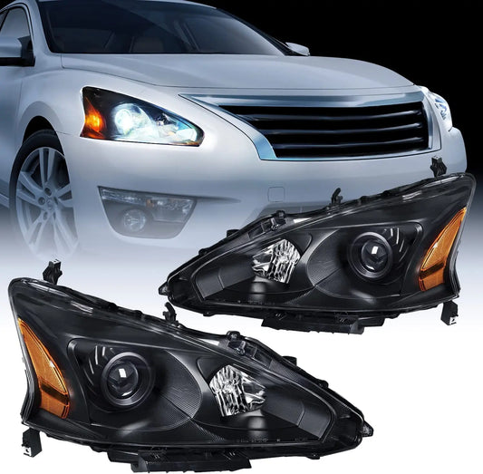 2013-2015 Nissan Altima 4 Door Sedan Headlight Assembly Black Case Amber Reflector Nilight