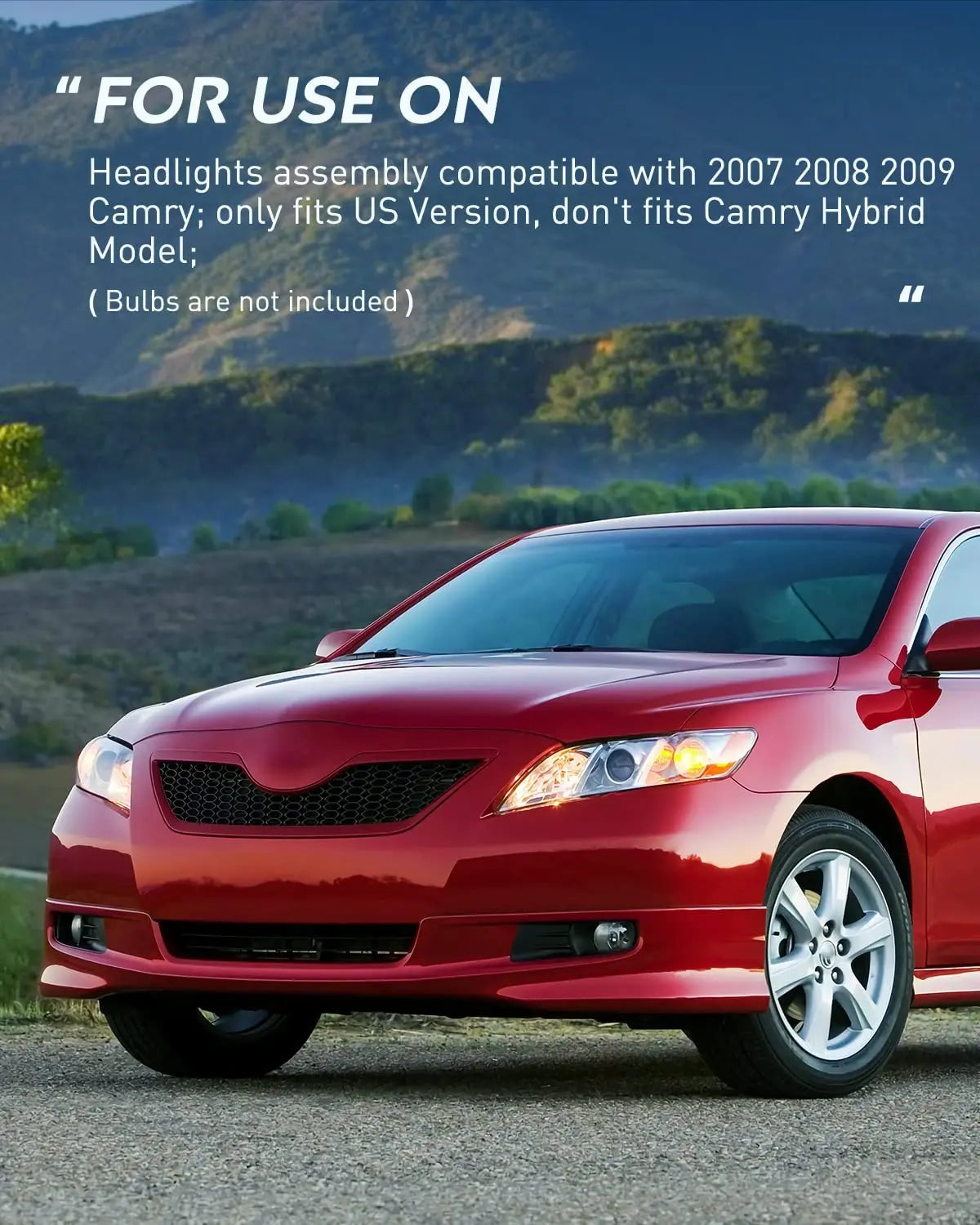 Motor Vehicle Lighting Nilight Headlight Assembly Compatible with 2007 2008 2009 Toyota Camry Headlamps Replacement Chrome Housing Amber Reflector Driver and Passenger Side, 2 Years Warranty