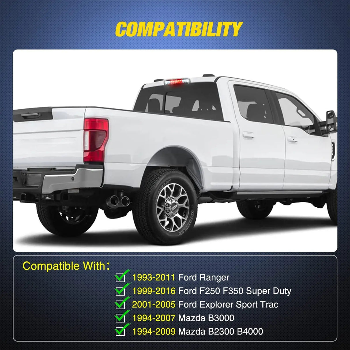 1999-2016 Ford Ranger F250 F350 F450 F550 Super Duty 1994-2010 Mazda B2300 B3000 B4000 Third Brake Light Nilight