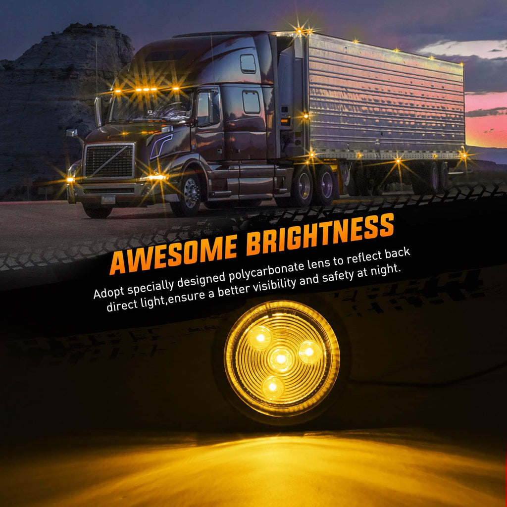 Motor Vehicle Lighting Nilight 5PCS Amber Round Trailer LED Marker Clearance Light 4 LED Flush Mount with Plug Grommet Pigtail Hardwired for Trailer Truck RV, 2 Years Warranty