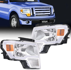 2009-2014 Ford F150 Headlight Assembly Chrome Case Clear Reflector Clear Lens