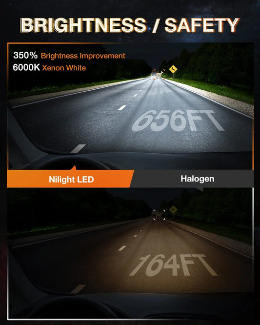 LED Headlight Nilight 9005/HB3 H11/H9/H8 LED Headlight Bulbs, High and Low Beam LED Headlights Combo, 6000K Cool White IP67, Plug and Play, 4-Pack