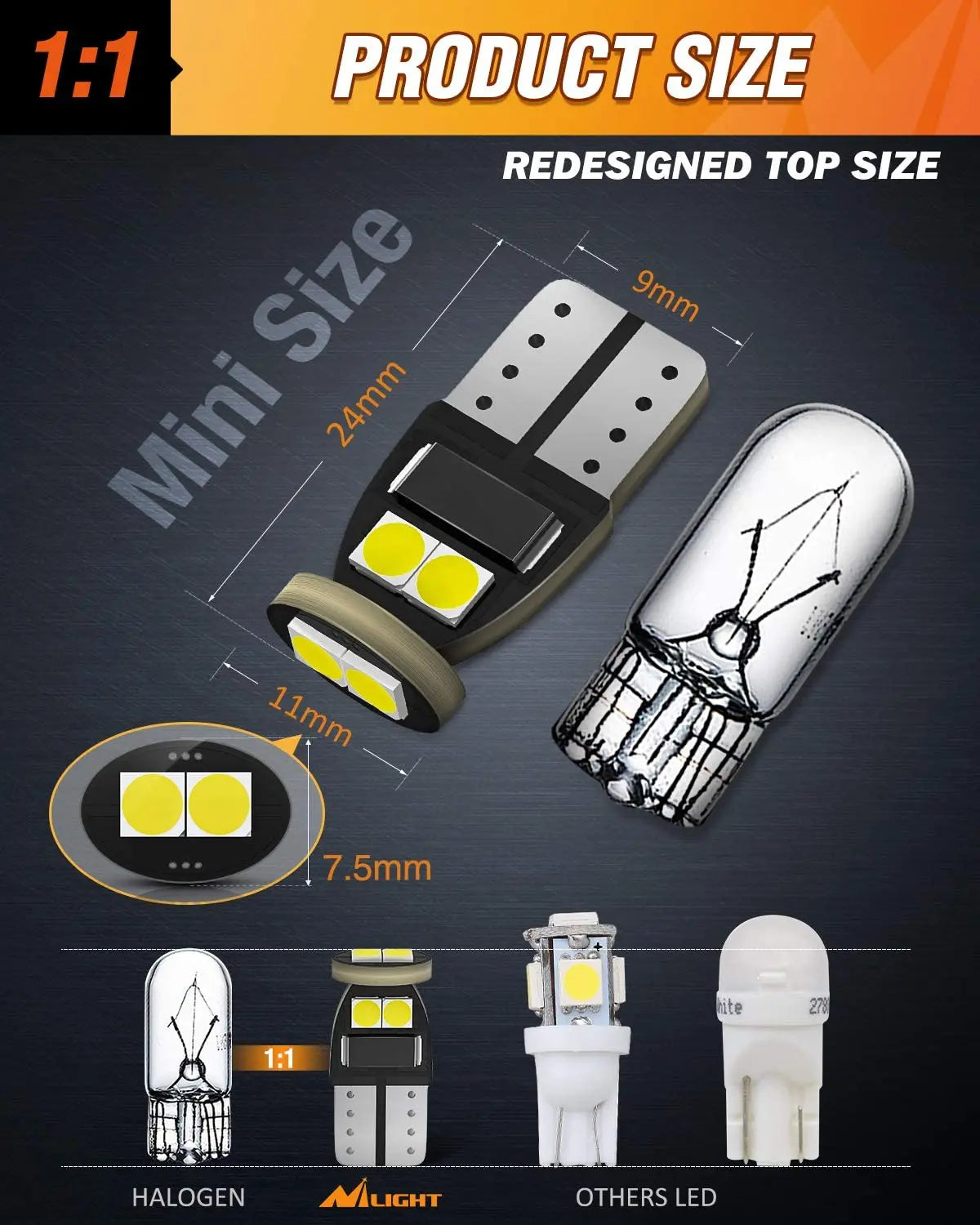 LED Headlight 194 LED Bulb, Nilight T10 T15 168 2828 W5W White 6000K Replacement LED Bulbs for Vehicle Interior Dome Map Door Courtesy Marker Cabin License Plate Lights, 10-Pack