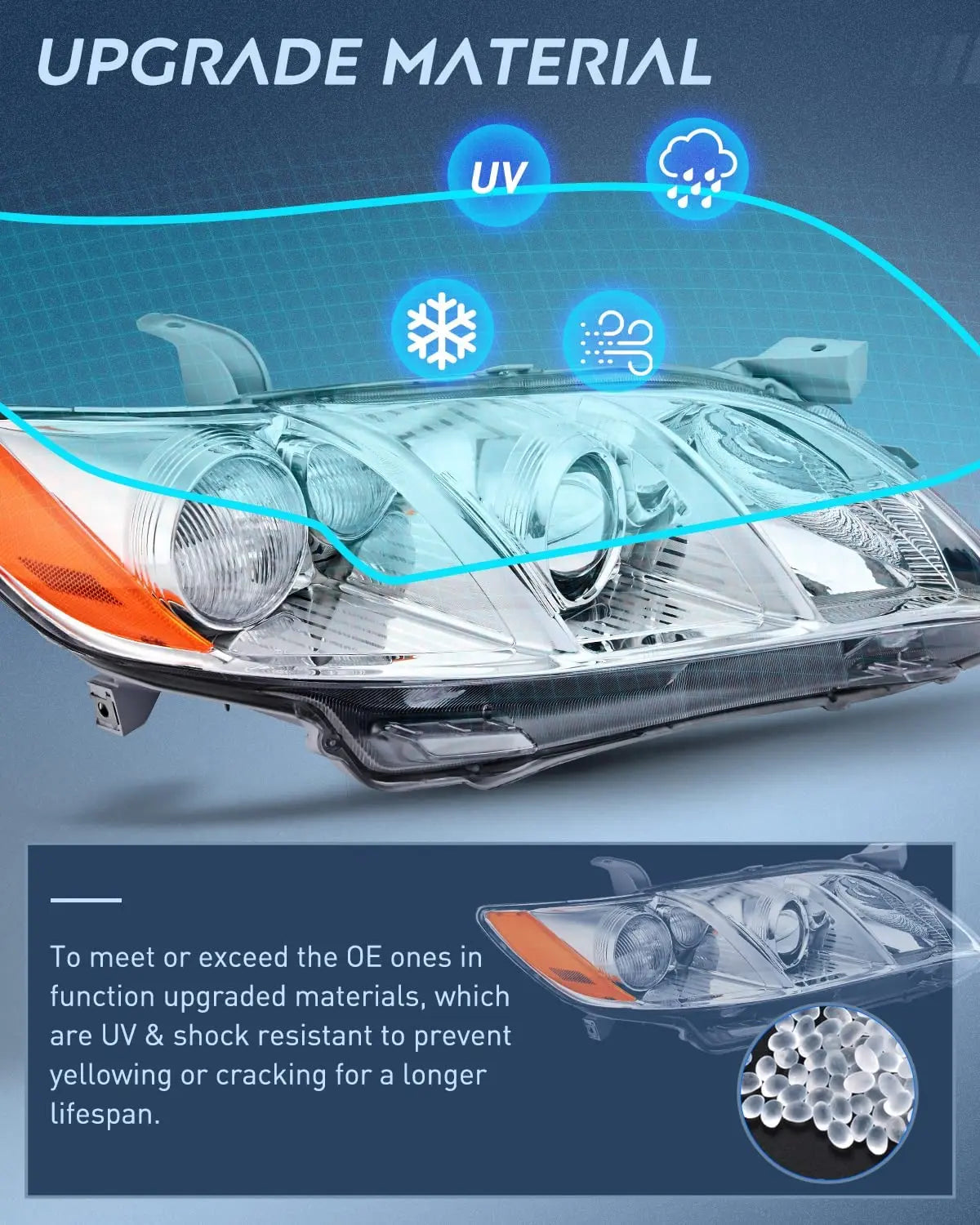 Motor Vehicle Lighting Nilight Headlight Assembly Compatible with 2007 2008 2009 Toyota Camry Headlamps Replacement Chrome Housing Amber Reflector Driver and Passenger Side, 2 Years Warranty