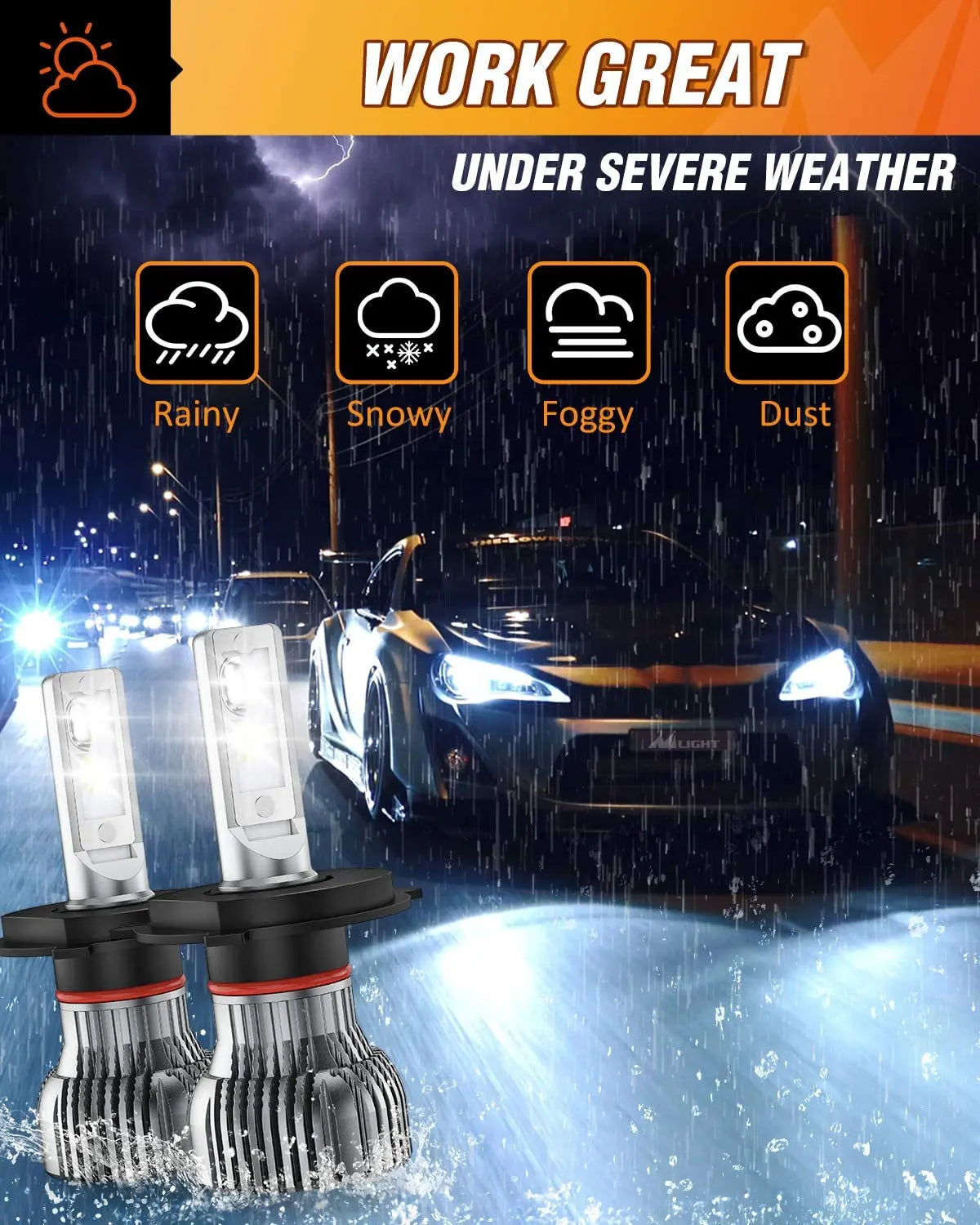 Motor Vehicle Lighting Nilight E1 H4/9003 LED Headlight Bulbs, 350% Brighter, 50W 10000LM HB2 LED Hi/Lo Beam Headlight Conversion Kit, 6000K Cool White, Mini Size, 2-Pack