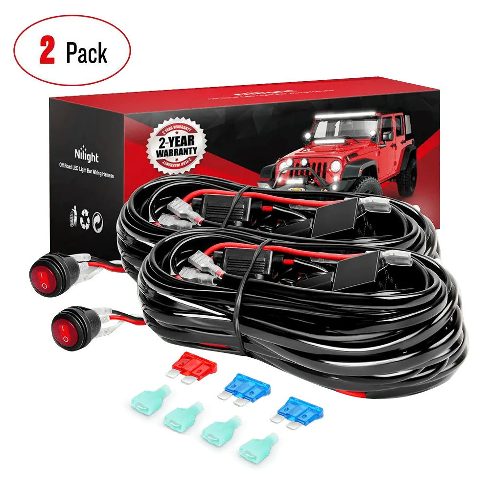Nilight 2PCS 16AWG LED Light Bar Wiring Harness Kit