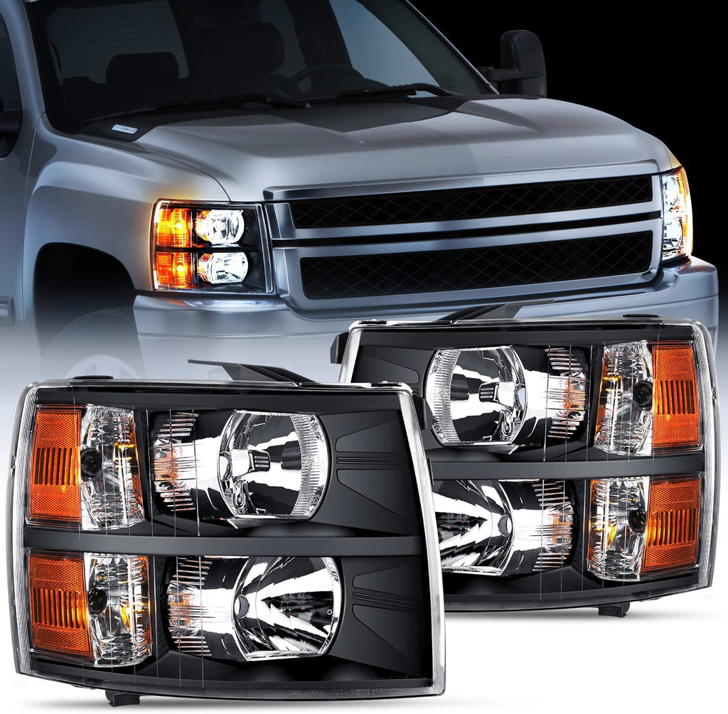  AUTOSAVER88 Headlight Assembly Compatible with 2007-2013 Chevy  Silverado 1500/2007-2014 Silverado 2500HD 3500HD Models Only Headlamp  Driving Light Black Housing Clear Reflector Clear Lens : Automotive