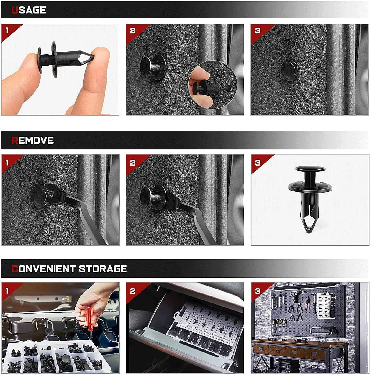 Nilight 240pcs Car Retainer Clips & Fastener Remover with 12 Most Popular Sizes Auto Push Pin Rivets Set -Door Trim Panel Clips for Toyota,GM,Ford,Honda,Acura,Chrysler,2 Years Warranty