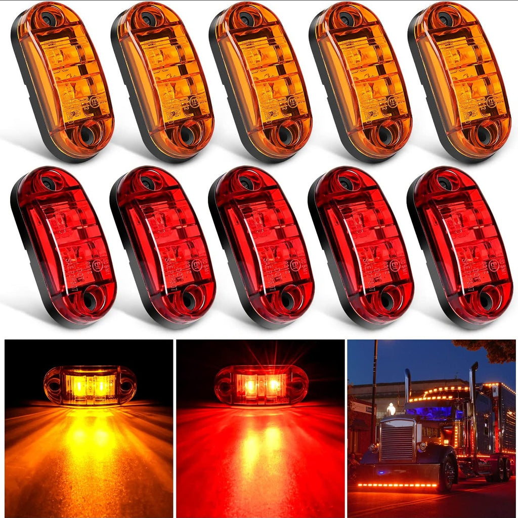Trailer Light Nilight 2.5Inch Oval Side Marker Light 10PCS 2 Diode LED Trailer Fender Light Clearance Light Waterproof Surface Mounted for 10-30V Truck Camper Boat Lorry, 2 Years Warranty
