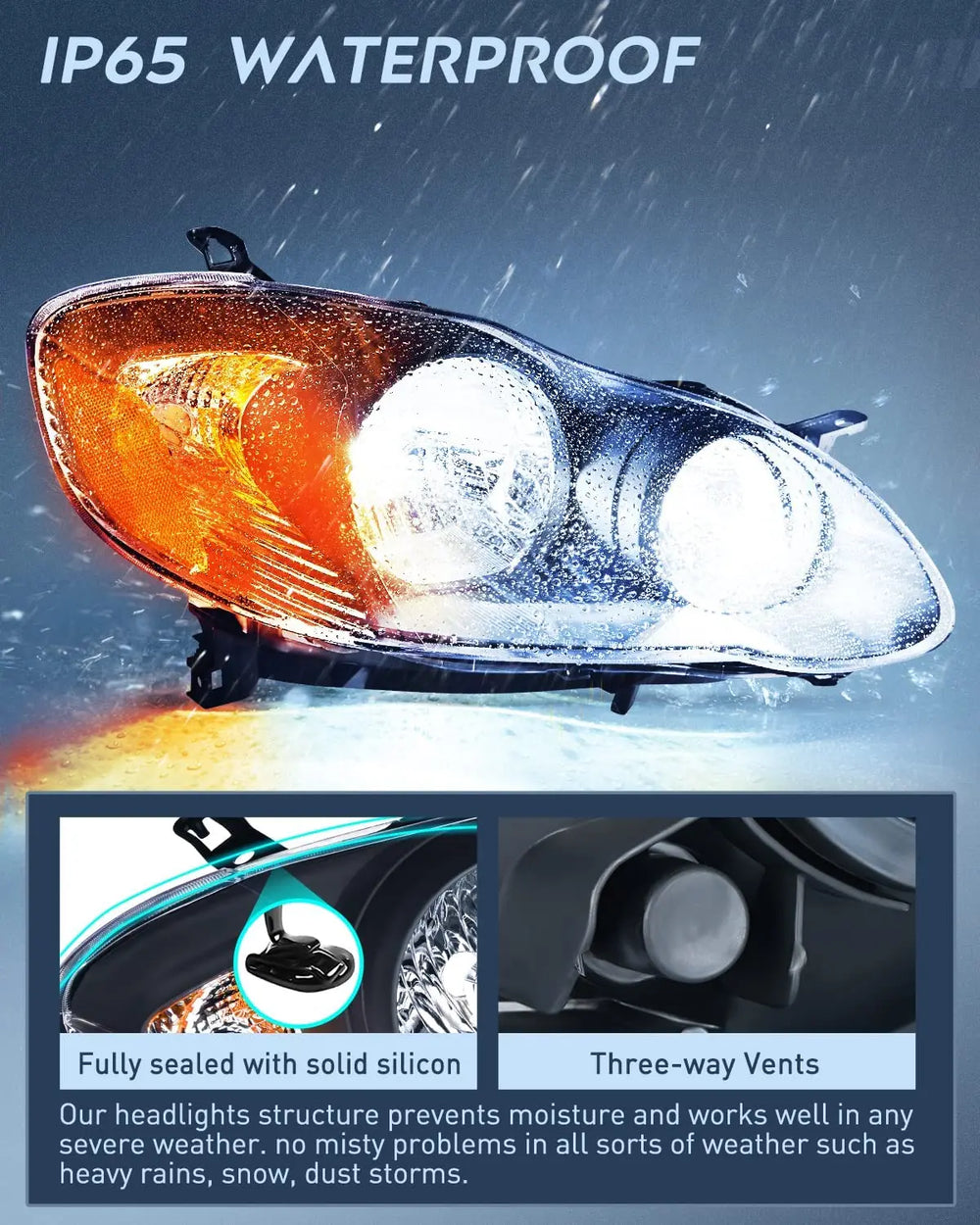 Motor Vehicle Lighting Nilight Headlight Assembly for 2003 2004 2005 2006 2007 2008 Toyota Corolla Headlamps Replacement Black Housing Amber Reflector Driver and Passenger Side, 2 Years Warranty